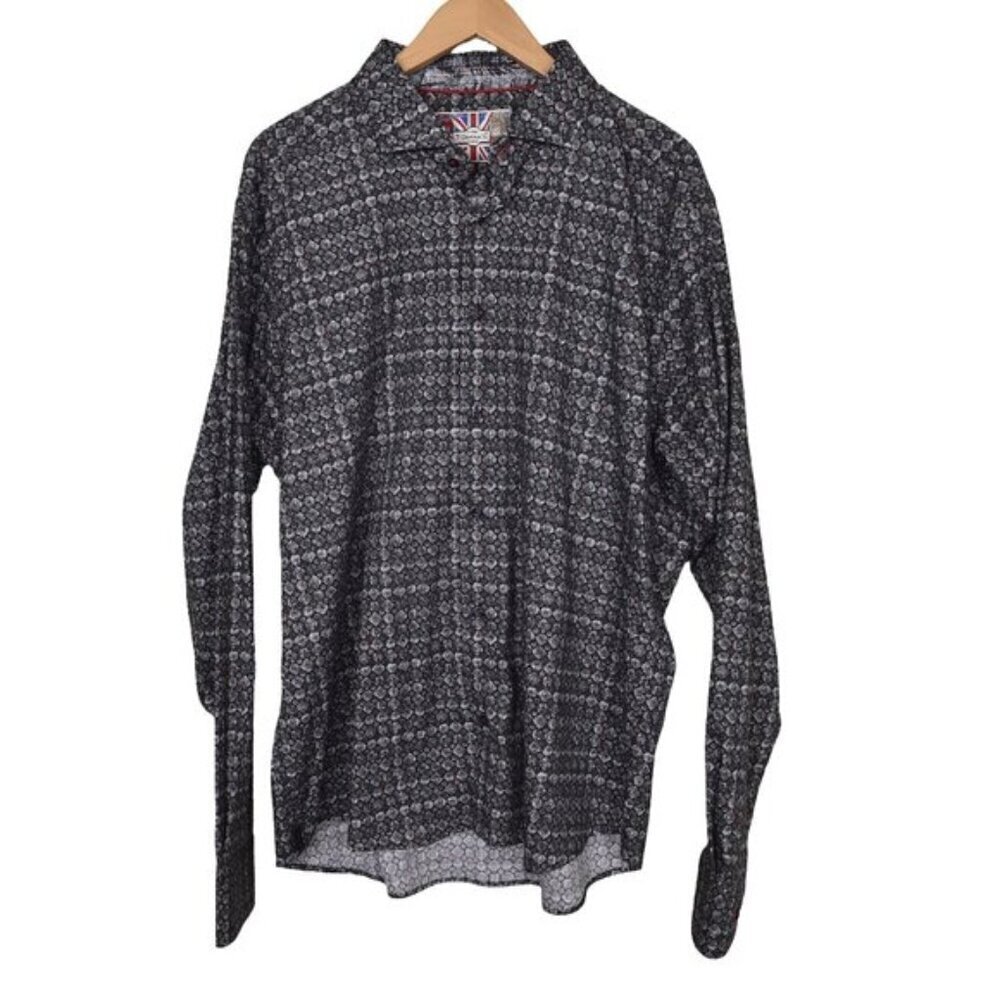 7 Downie Street Dress Shirt Button Up Long Sleeve Black Gray Size XXL